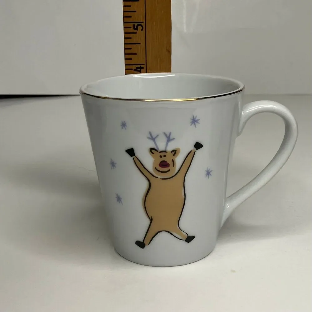 Merry Brite Merry Christmas Coffee Mugs Cups Set Of 2 Gold Rim Holiday Santa 8oz